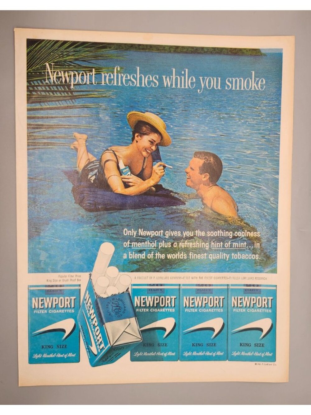 Vintage 1960s Newport Cigarettes Advertising Print - Water-Themed Design Light M